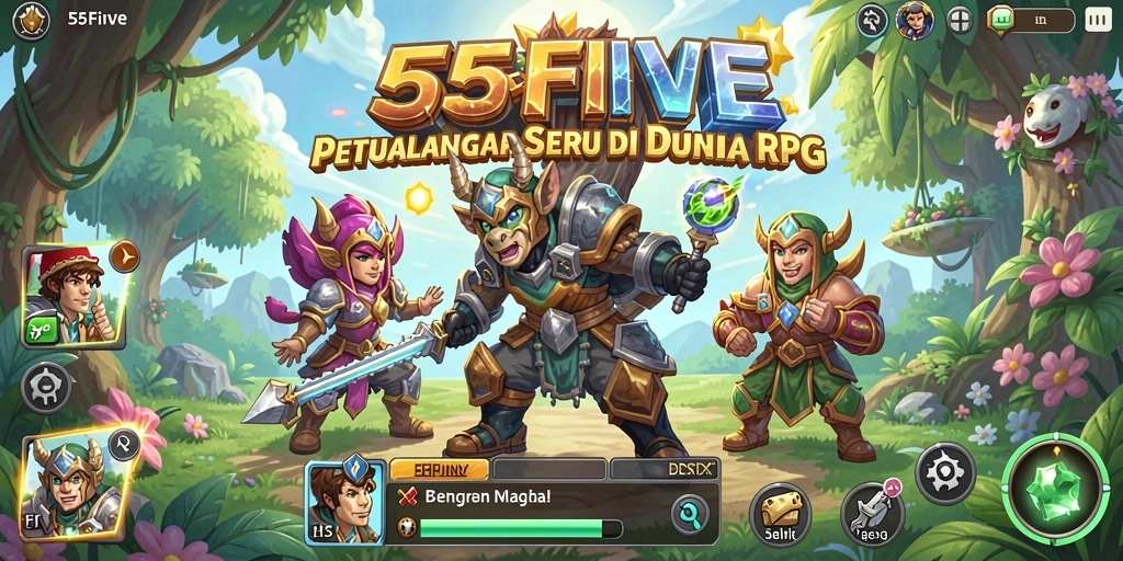 Tampilan gameplay seru dari 55FIVE dengan aksi RPG yang dinamis.