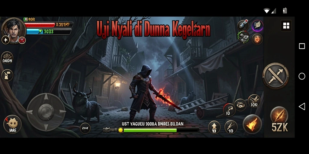 Screeenshot gameplay 5ZK menampilkan suasana mencekam di dunia kegelapan.