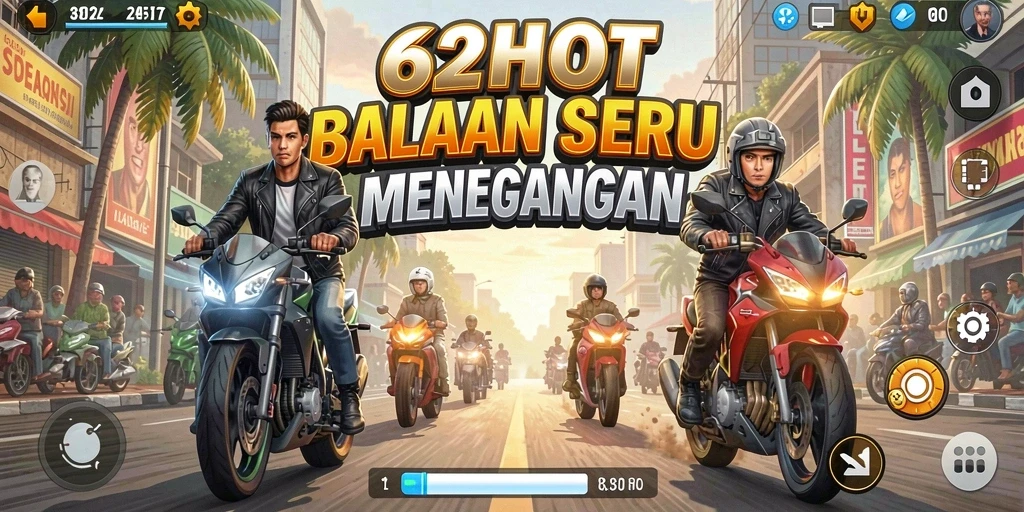 Tampilan gameplay balapan seru di 62HOT dengan mobil-mobil cepat.