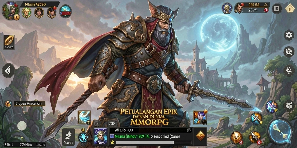 Screenshot gameplay 73K yang menampilkan pertempuran mendebarkan dalam dunia MMORPG.