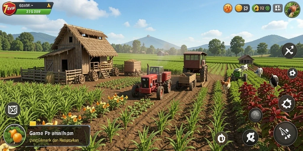 Tampilan gameplay 7SVIP dengan lahan pertanian yang subur.