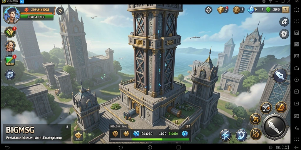 Tampilan gameplay BIGMSG dengan strategi menara di battlefield.