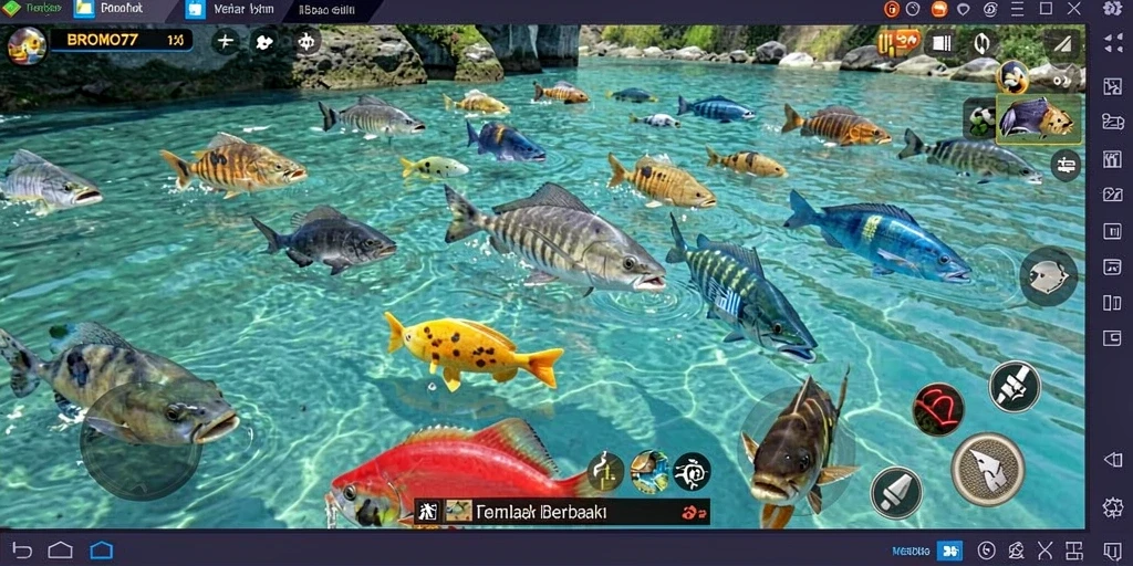 Tampilan gameplay BROMO77 dengan aksi menembak ikan yang seru.