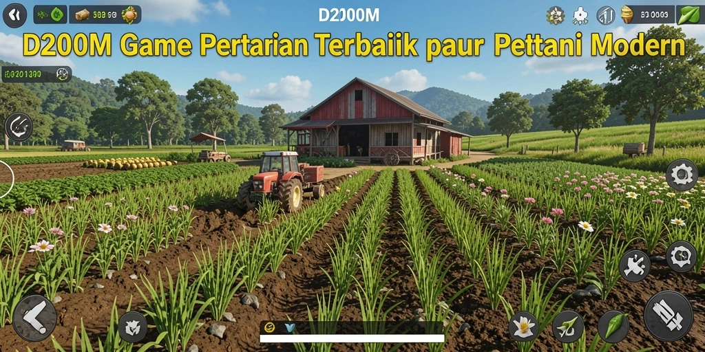 Tampilan gameplay D200M yang menggambarkan suasana pertanian yang cerah.