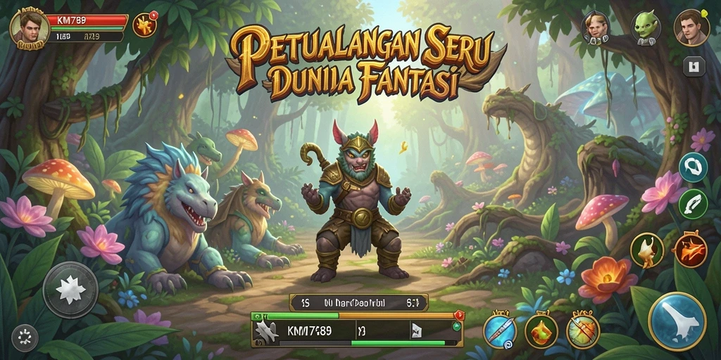 Tangkapan layar gameplay KM789 menampilkan aksi seru dalam petualangan fantasi.