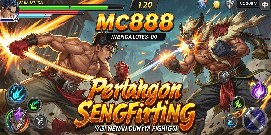 Screenshot permainan MC888 menampilkan pertarungan seru antara dua karakter.