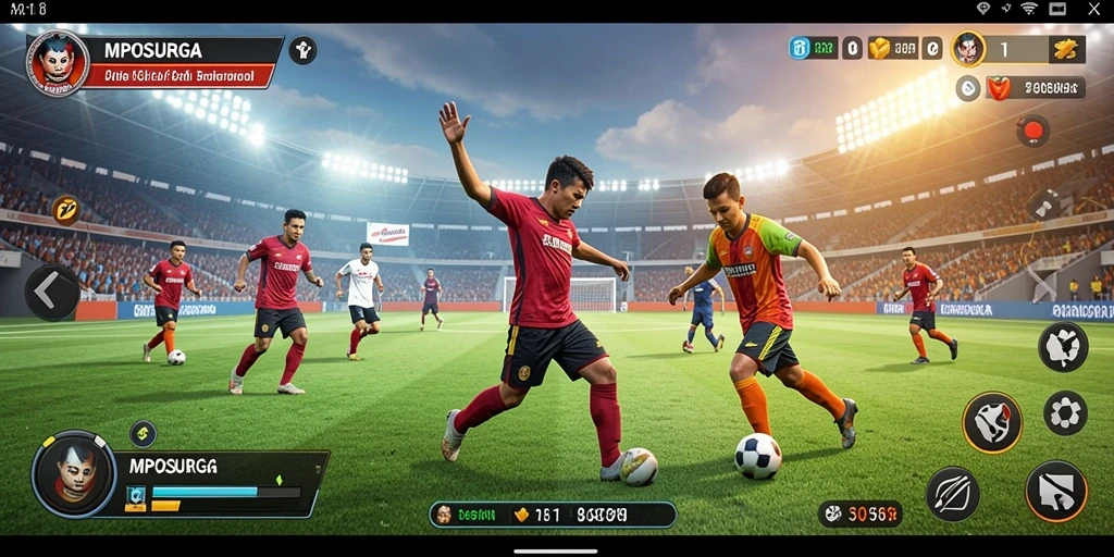 Tampilan gameplay seru MPOSURGA di lapangan sepak bola.
