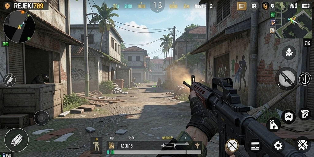 Screenshot gameplay REJEKI789 yang menunjukkan aksi tembak-menembak intens.