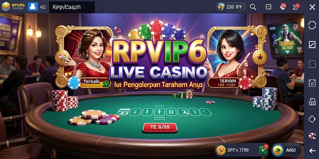Screenshot gameplay RPVIP6 menampilkan dealer langsung dan meja permainan.