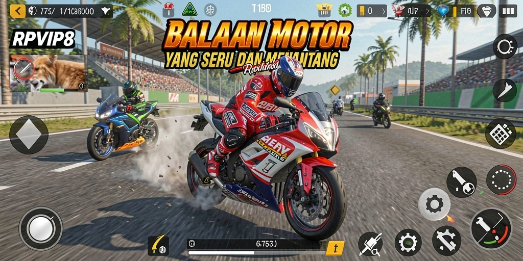 Tampilan gameplay RPVIP8 yang seru dalam balapan motor.