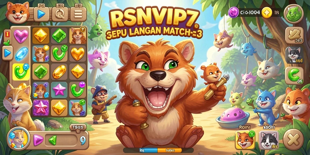 Gameplay seru RSNVIP7 dengan puzzle Match-3 yang menantang.