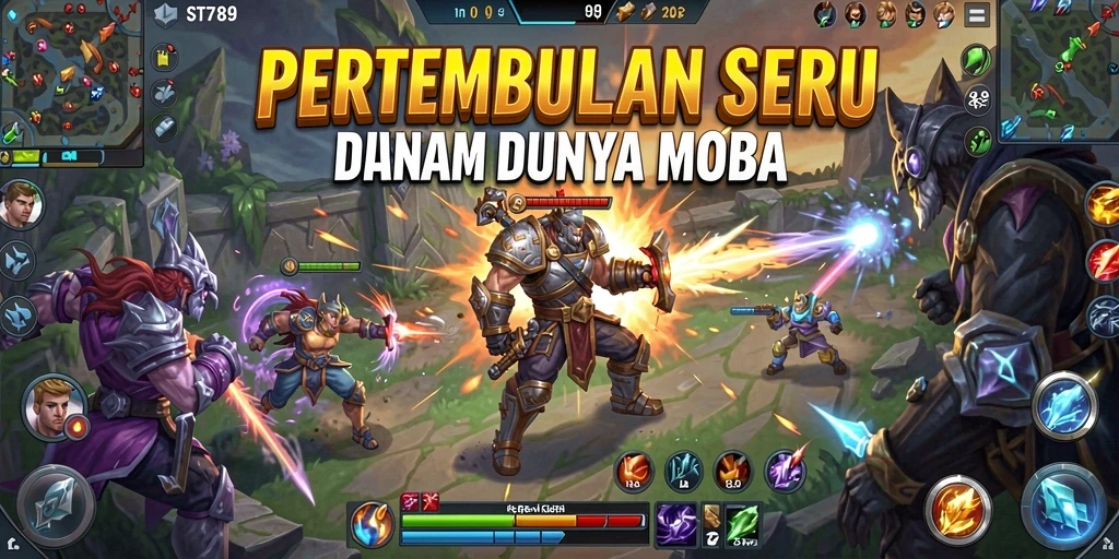 Tampilan aksi seru dalam pertempuran MOBA di ST789.